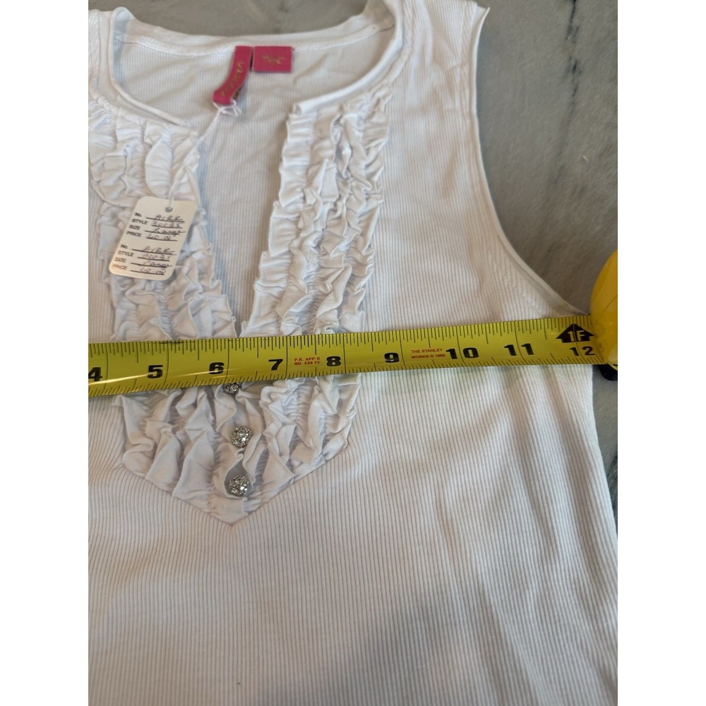NWT Charlotte Tarantola Sz Large White Tank With‎ Crystal Accents Sleeveless Top - Picture 8 of 8